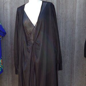 NOS Black Long Vintage Sheer Nightgown Robe Set L USA Made